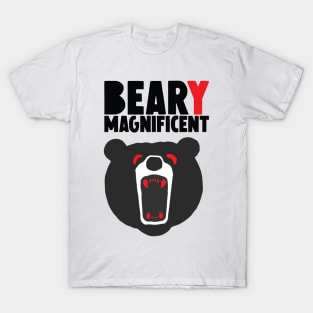 Beary Magnificient Bear Fierce Face Brave Strong Character Fighter Black Red Eye Fang T-Shirt